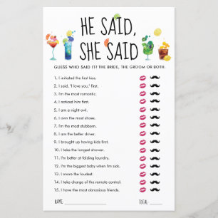 Fun Cocktails   He Said, She Said Game Card