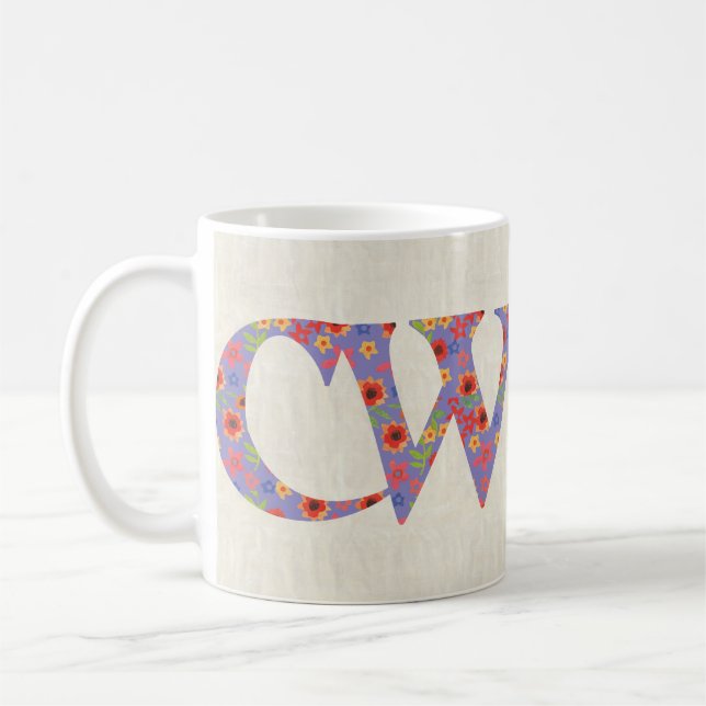 Fun Coffee Mug, Welsh Floral Cwtch Slogan, Coffee Mug (Left)