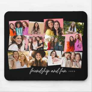 Fun collage 12 photo personalised black and white mouse mat