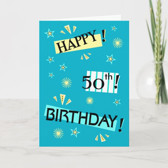 Fun Color Block Happy 50th Birthday Greeting Card (Front)