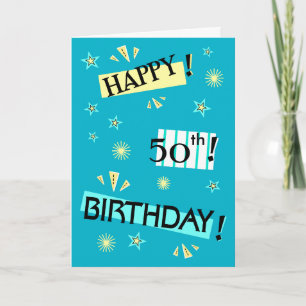 Fun Color Block Happy 50th Birthday Greeting Card