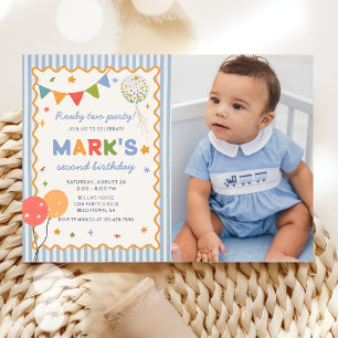 Fun Colorful 2nd Birthday Photo Invitation