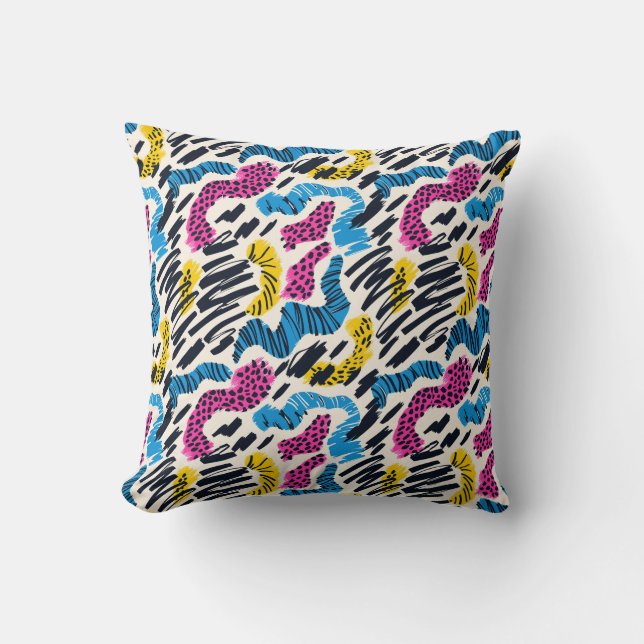 Fun colorful abstract drawing of animal patterns cushion (Front)