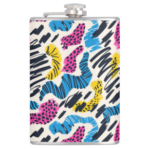 Fun colorful abstract drawing of animal patterns hip flask