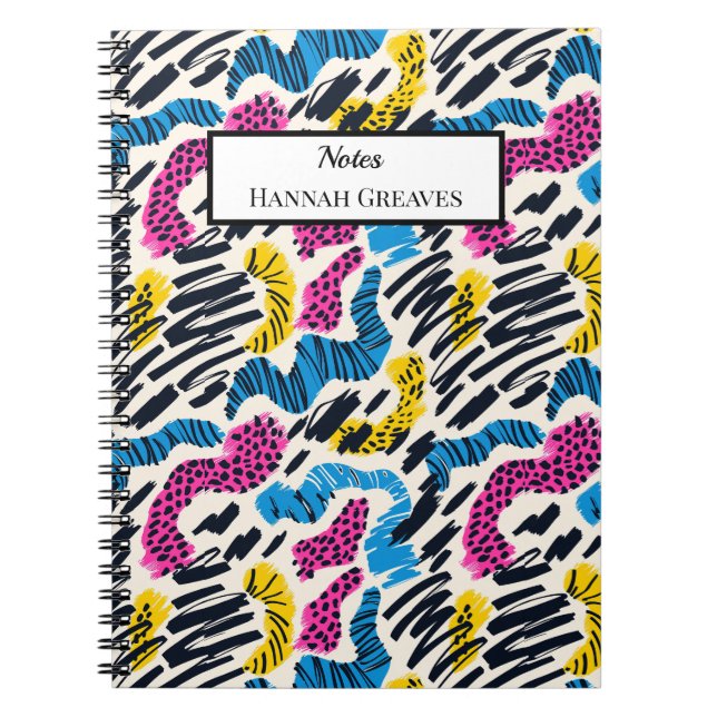Fun colorful abstract drawing of animal patterns notebook (Front)
