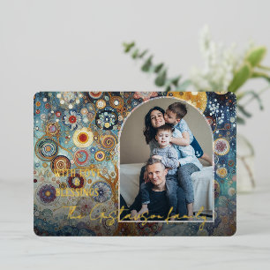 Fun Colorful Abstract Winter Wonderland Art Gold Foil Holiday Card