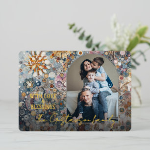 Fun Colorful Abstract Winter Wonderland Art Gold Foil Holiday Card