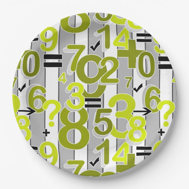 Fun colorful arithmetic math bright retro pattern  paper plate (Front)