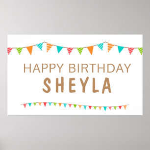 Fun Colorful Bunting Flags Happy Birthday party Poster
