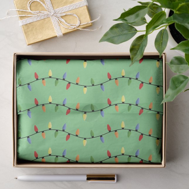 Fun Colorful Festive Holiday Tree Lights Pattern Tissue Paper (Gift)