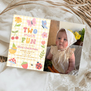 Fun Colorful Gingham Girl 2nd Birthday Photo Invitation