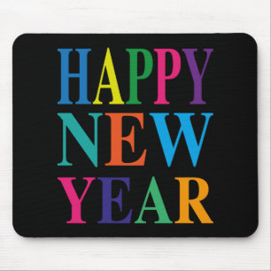 Fun Colorful Happy New Year T Shirt Mouse Mat