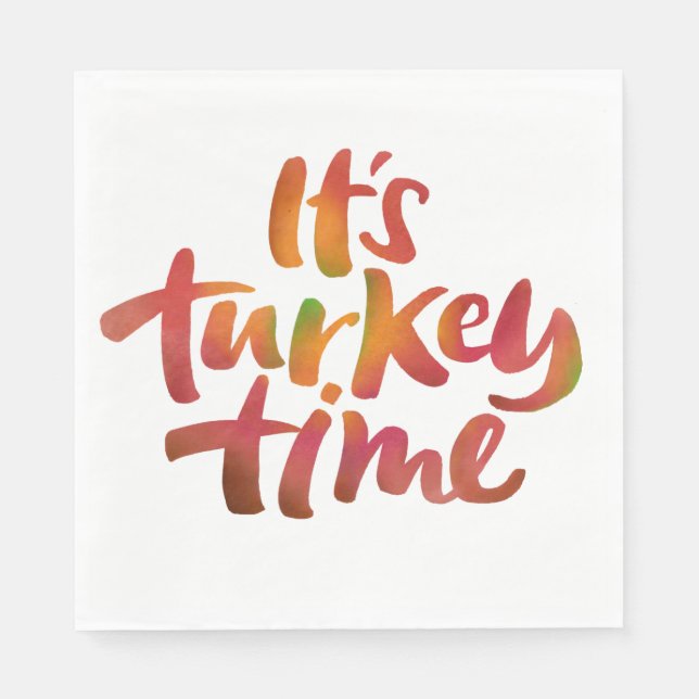 Fun Colorful It's Turkey Time Thanksgiving Dinner Napkin (Front)