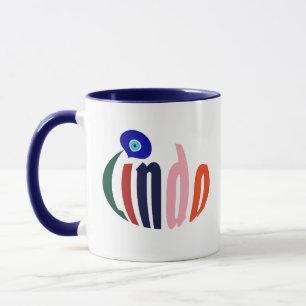 Fun Colorful "Linda" Name and Evil Eye Amulet Art Mug