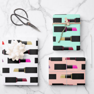 Fun & Colorful Makeup Lipstick Cosmetics Pattern Wrapping Paper Sheet