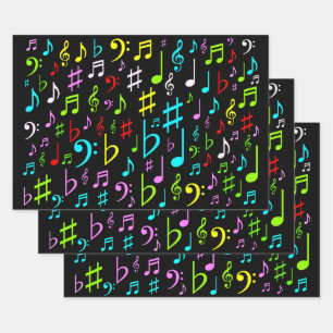 Fun, Colorful Musical Notes & Symbols Pattern Wrapping Paper Sheet
