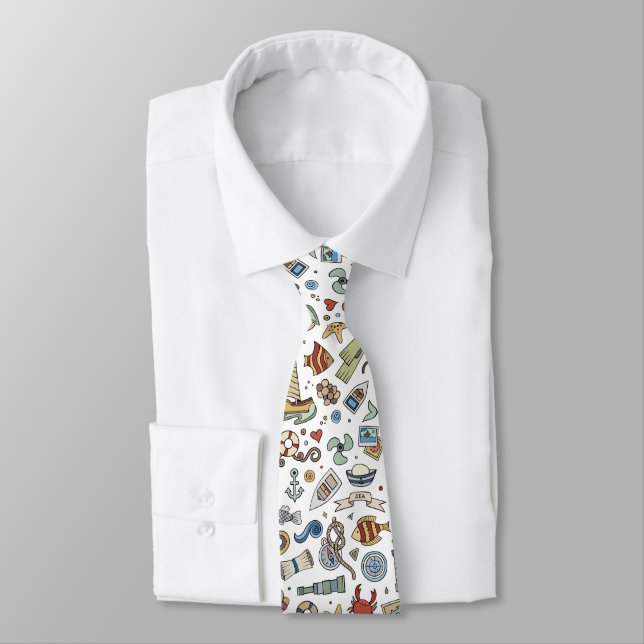 Fun Colorful Nautical Coastal Beach Illustrations Tie (Tied)