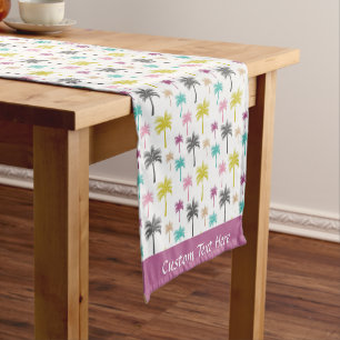 Fun Colorful Palm Tree Tropical Pattern Short Table Runner