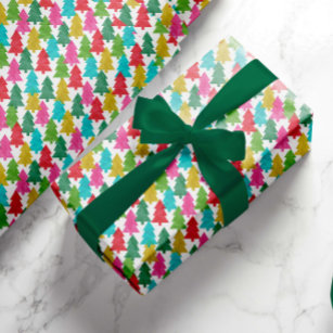 Fun Colorful Paper Christmas Trees Wrapping Paper