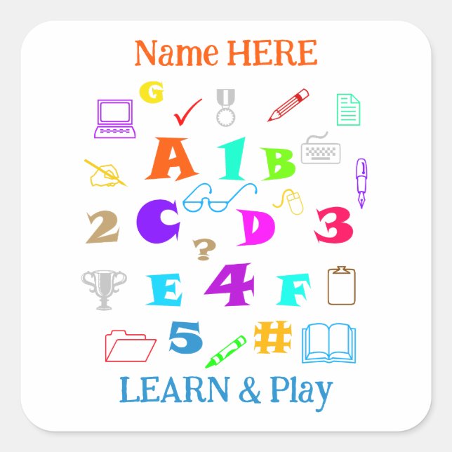Fun Colorful Personalized School Kids and Teacher Square Sticker (Front)