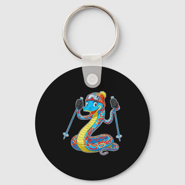 Fun colorful skiing snake winter adventure  key ring (Front)