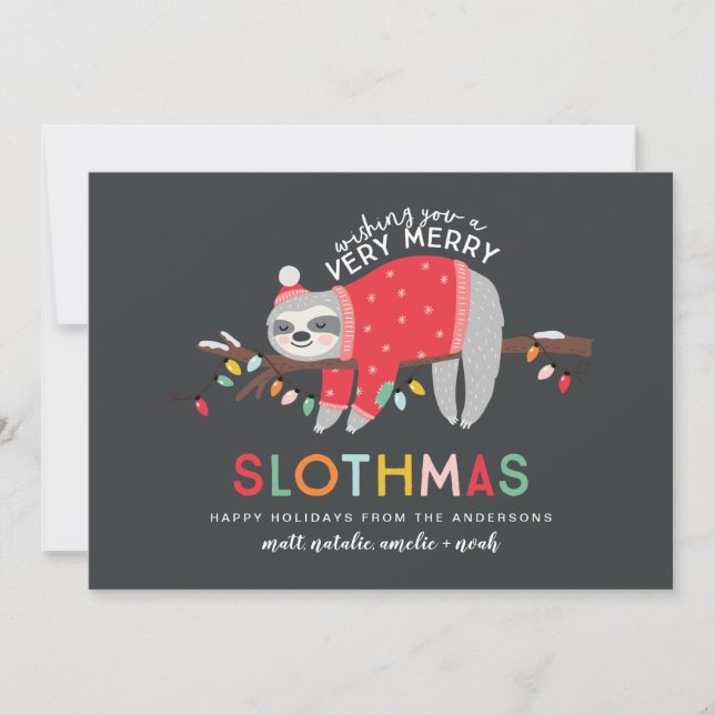 fun colorful sloth christmas holiday card (Front)