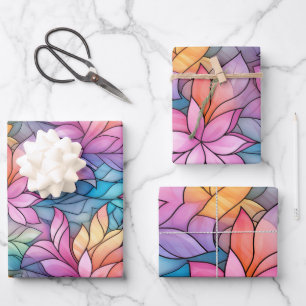 Fun Colorful Stained  Glass Window Flower Patterns Wrapping Paper Sheet
