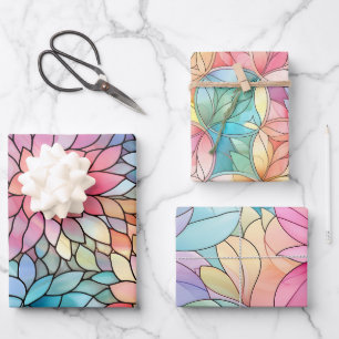Fun Colorful Stained Glass Window Flower Patterns Wrapping Paper Sheet