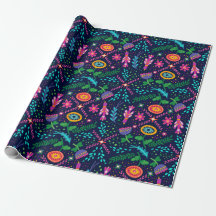 Fun Colorful Stylized Floral Wrapping Paper