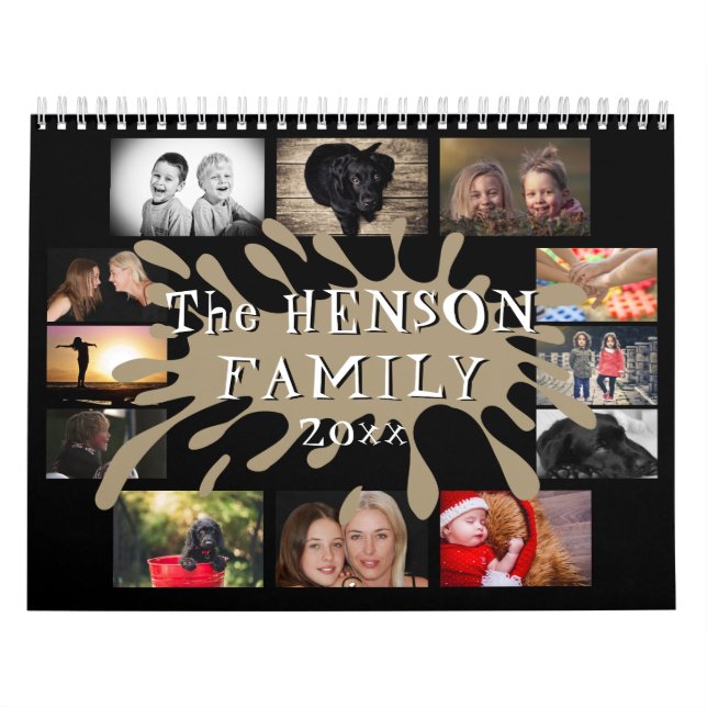 Fun Colour Splash Black Family Photo Collage Calendar (Cover)
