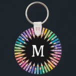 Fun Coloured Pencils Monogram Art Studio Key Ring<br><div class="desc">Colourful round keychain for a classroom personalised with the teacher's initial surrounded by coloured pencils in soft rainbow colours. Colourful monogrammed keychain for your art studio personalised with initial in white against a black background with a lot of coloured pencils all pointing towards the centre and sporting rainbow colours.</div>