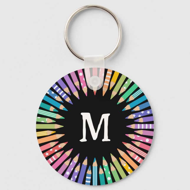 Fun Coloured Pencils Monogram Art Studio Key Ring (Front)