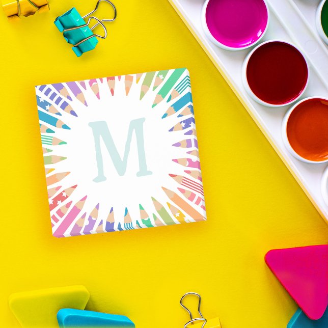 Fun Coloured Pencils Pale Monogram Post-it Notes (Creator Uploaded)