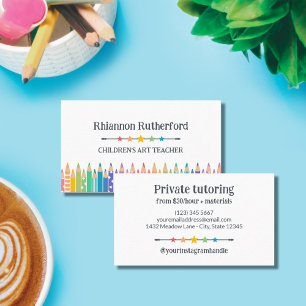 Fun Coloured Pencils & Stars Art Teacher Tutor Business Card
