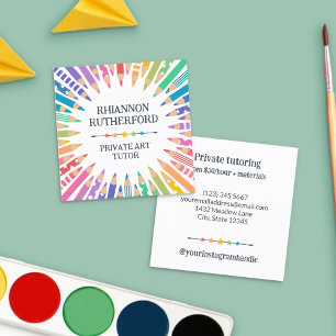 Fun Coloured Pencils & Stars Art Teacher Tutor Square Business Card