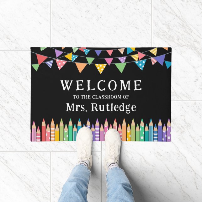 Fun Coloured Pencils Welcome Teacher's Classroom Doormat (Indoor)