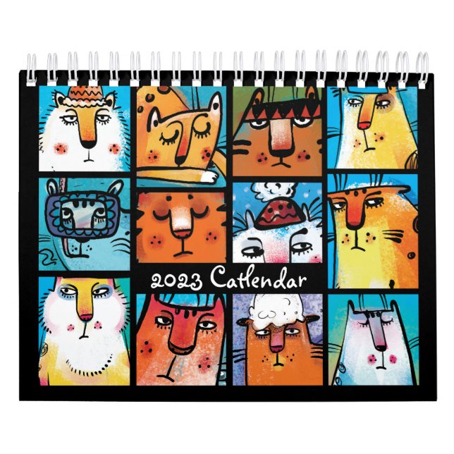 Fun Colourful 2023 Illustrated Cat Calendar (Cover)