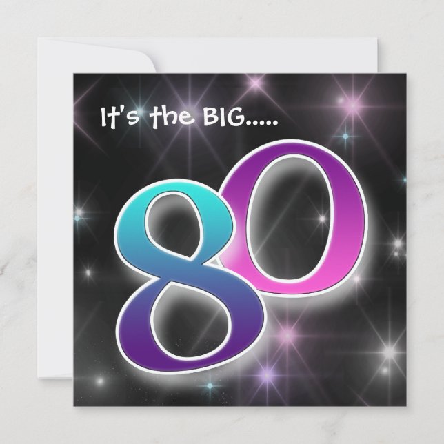 Fun & Colourful 80th Birthday Party Invitation (Front)