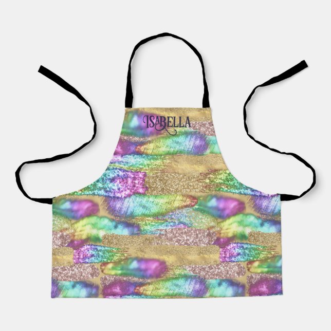 Fun Colourful Abstract Artsy Faux Glitter Artist Apron (Front)