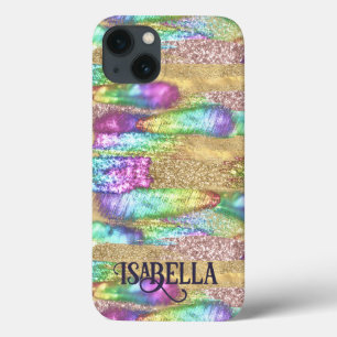 Fun Colourful Abstract Artsy Faux Gold Glitter iPhone 13 Case