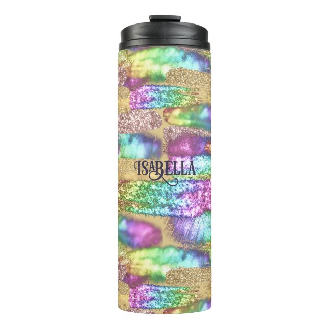 Fun Colourful Abstract Artsy Faux Gold Glitter Thermal Tumbler (Front)