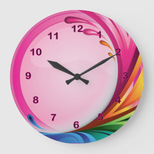 Fun Colourful Abstract Pink Large Clock