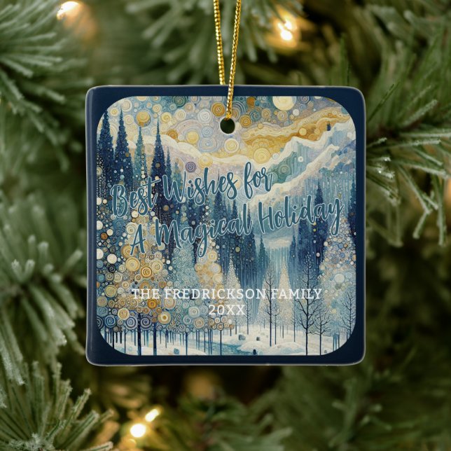 Fun Colourful Abstract Winter Wonderland Art Ceramic Ornament (Tree)