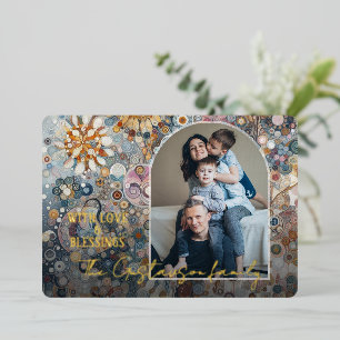 Fun Colourful Abstract Winter Wonderland Art Gold Foil Holiday Card