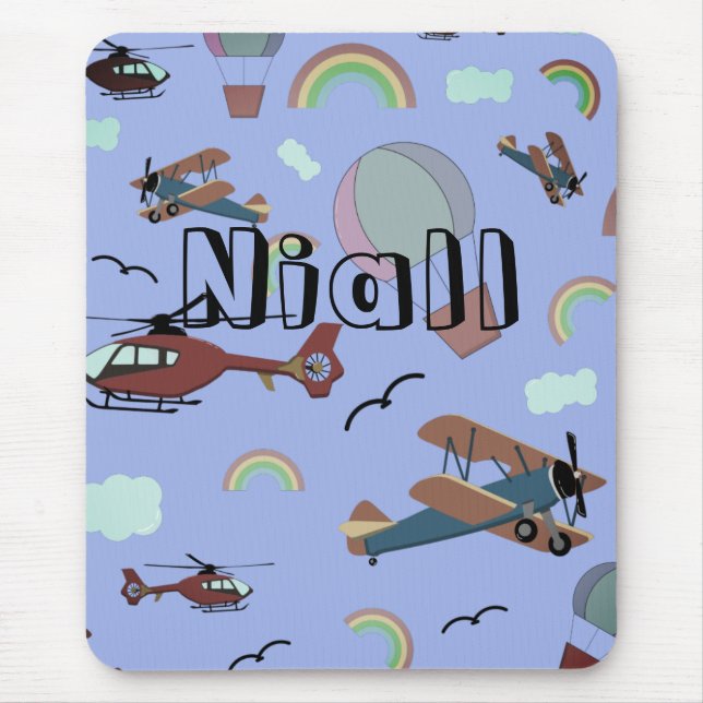 Fun Colourful Aviation Personalised Mouse Mat (Front)