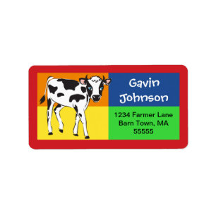 Fun Colourful Baby Cow Address Label