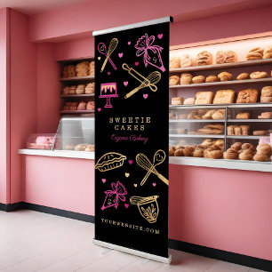 Fun Colourful Baking & Cooking Utensil Black & Gol Retractable Banner