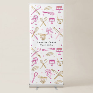 Fun Colourful Baking & Cooking Utensil White & Gol Retractable Banner