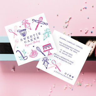 Fun Colourful Baking & Cooking Utensil White Square Business Card
