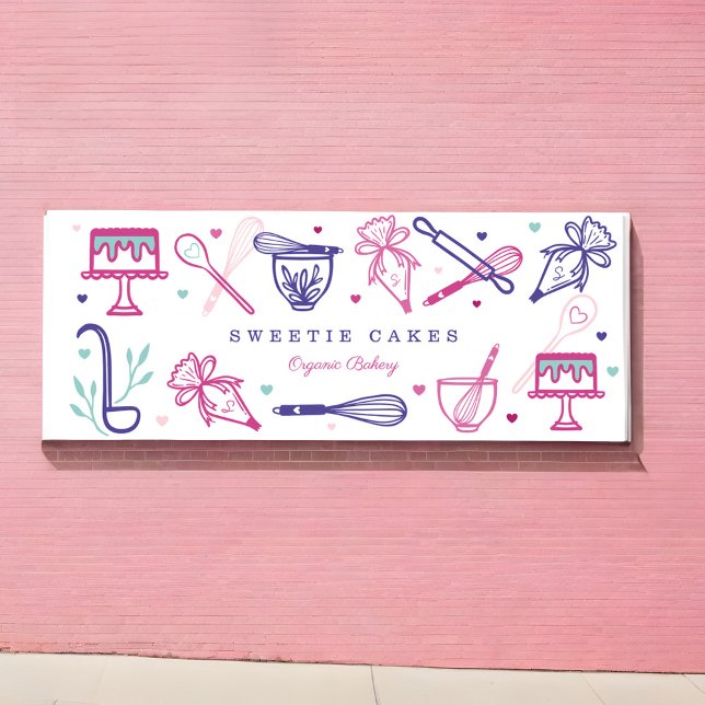 Fun Colourful Baking & Cooking Utensils Cake Baker Banner (Fun Colorful Baking & Cooking Utensils Cake Bakery Banner)